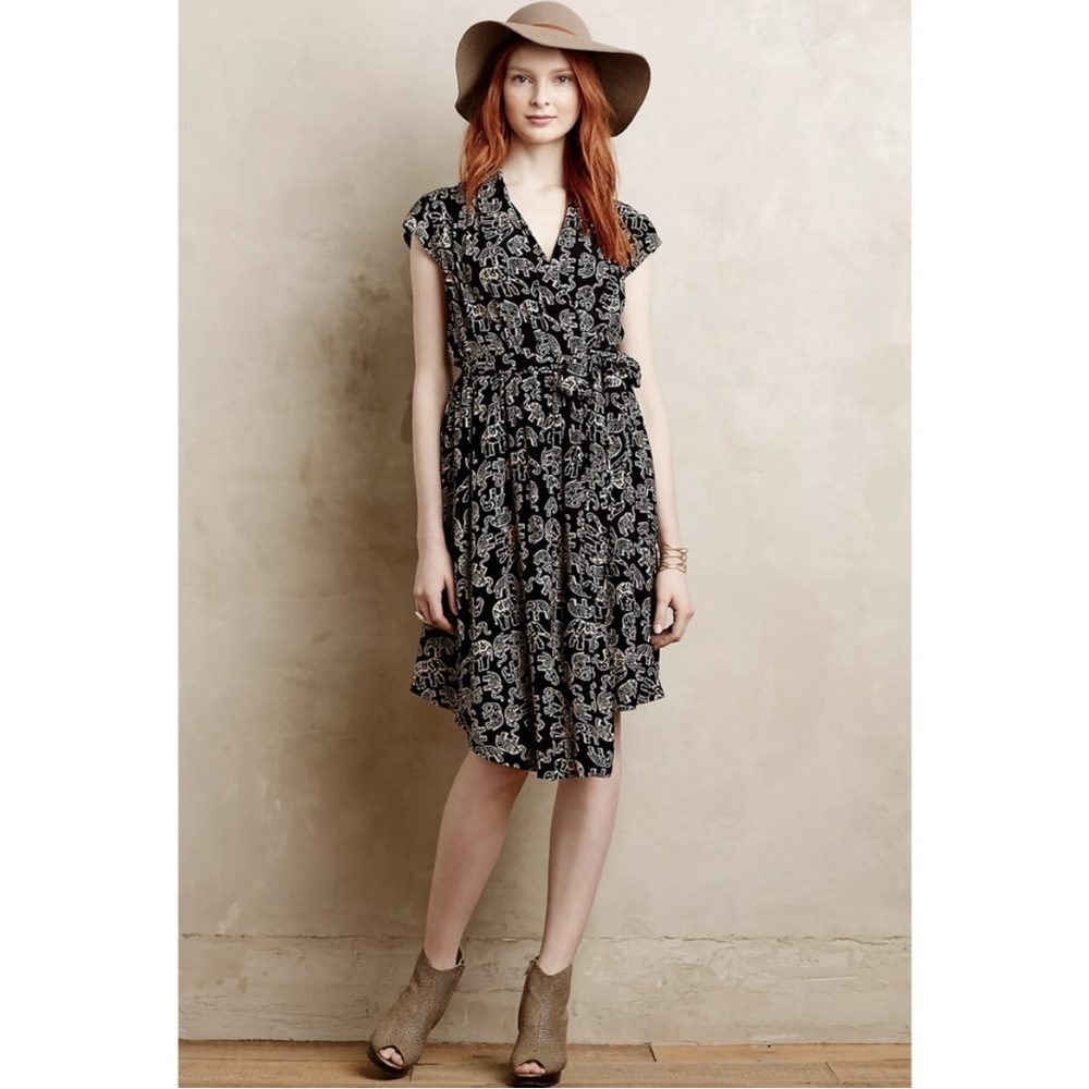 Anthropologie Maeve Noronha Elephant Print Wrap Dress Small